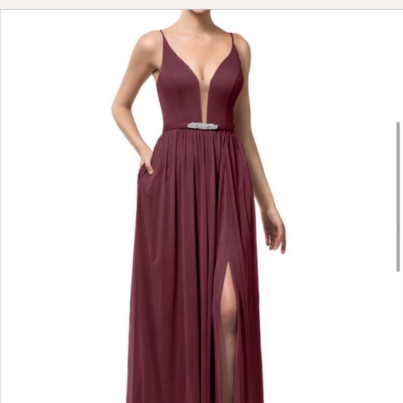 Azazie Leah Dress, Cabernet - Picture 5 of 5